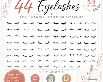 Eyelash Clipart Bundle, 44 Makeup SVG PNG JPG Designs for Cricut
