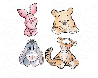 Watercolor Winnie the Pooh Clipart – PNG Line Art Set (Digital Download)