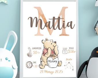 Winnie the Pooh Birth Print: Personalized Newborn Keepsake (PDF Digital File A4 Format 21x29.7 cm)