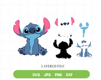 May include: A blue and pink cartoon character with large eyes and a big smile. The character is sitting with its legs crossed and its arms folded. The character is layered for easy editing.