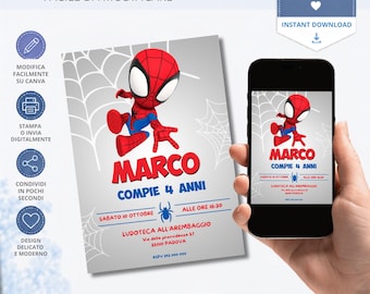 Spiderman Birthday Invitation, Editable Canva Superhero Template, Printable Digital Download
