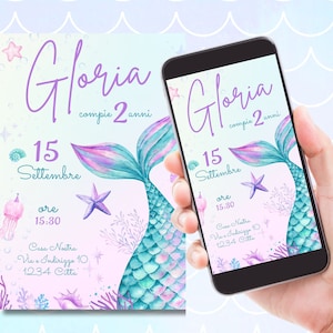 Invito Digitale Coda Sirena - Compleanno bimba - Invito compleanno Coda di Sirena - Invito Coda Sirena - Invito Digitale La Sirenetta