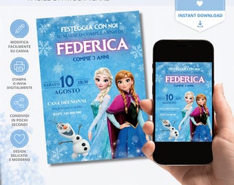 Ice Princess Birthday Invitation, Editable Frozen Canva Template, Digital Download