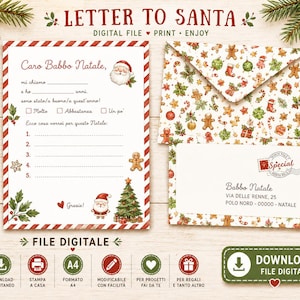 May include: A Letter to Santa stationery set featuring a template with red and white striped borders, a Santa Claus illustration, a Christmas tree, and a matching envelope decorated with gingerbread men, candy canes, and holly patterns.