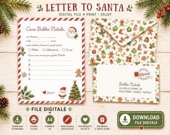 Santa Claus Letter Kit: Christmas Wish List, Envelope (Digital File)