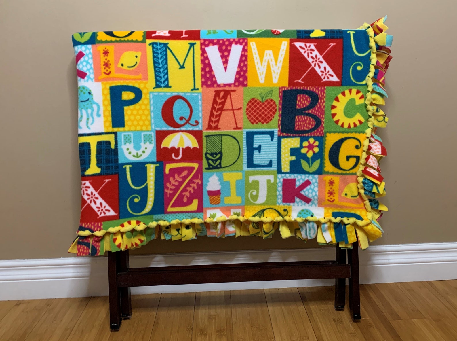 Alphabet Fleece Tie Knot Blanket. ABC Blanket. School Blanket. Etsy