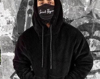 black faux fur hoodie men's