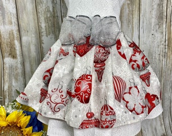 Christmas Red, White, & Silver Dog Dress, Customizable to your pet's measurements.  Size XXS, XS, Small, Medium, Large, XLarge
