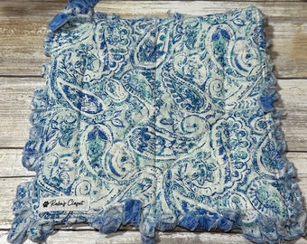 Shabby Rag Blue Paisley Print Quilted Pot Holder Hot Pad Handmade Housewarming