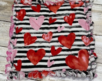 Shabby Rag Valentine's Pink & Red Hearts Quilted Pot Holder | Hot Pad | Trivet | Handmade | Housewarming Gift