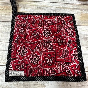 Bandana Country Red Paisley  Quilted Pot Holder Hot Pad Handmade Housewarming Gift