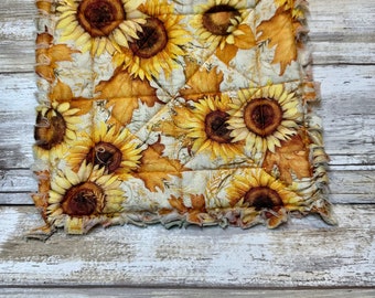 Shabby Rag Sunflower Quilted Pot Holder Hot Pad