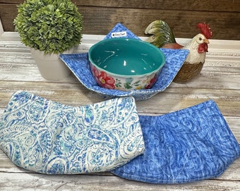 Blue Paisley Reversible Soup Bowl Cozy Microwaveable Handmade