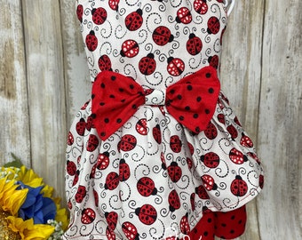 Ladybug and Polka Dot Pet Dress, Customizable to your pet's measurements.  Size XXS, XS, Small, Medium, Large, XLarge