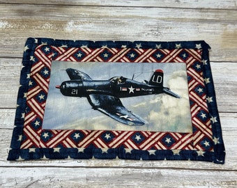 Vintage Corsair Airplane Quilted Mug Rug Coffee Tea Drink Coaster