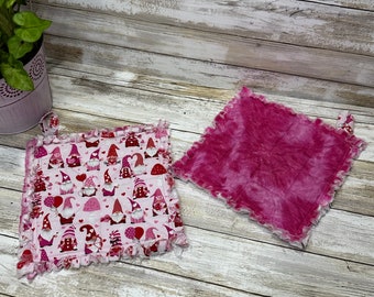 Shabby Rag Valentine's Gnomes on Pink Quilted Pot Holder | Hot Pad | Trivet | Handmade | Housewarming Gift