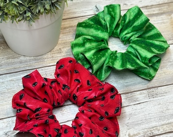 Summer Watermelon & Seeds and Rind Hair Scrunchie Set 5" Wide