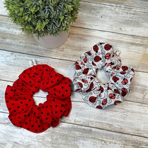 Ladybug Polka Dot Scrunchie Hair Tie Cotton Fabric