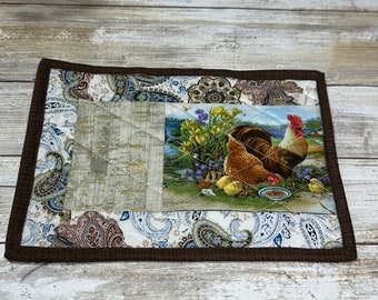 Country Chicken Quilted Mug Rug Coffee Tea Drink Coaster