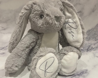 Personalised Plush Bunny | Soft Toy | Grey Rabbit | New Baby Gift | Birthday | Easter | Children | Custom Gift