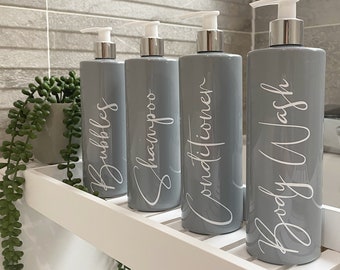 Mrs Hinch Inspired Bathroom Bottle Dispensers  | 500ml Refillable Pump Bottles | Grey Bottles