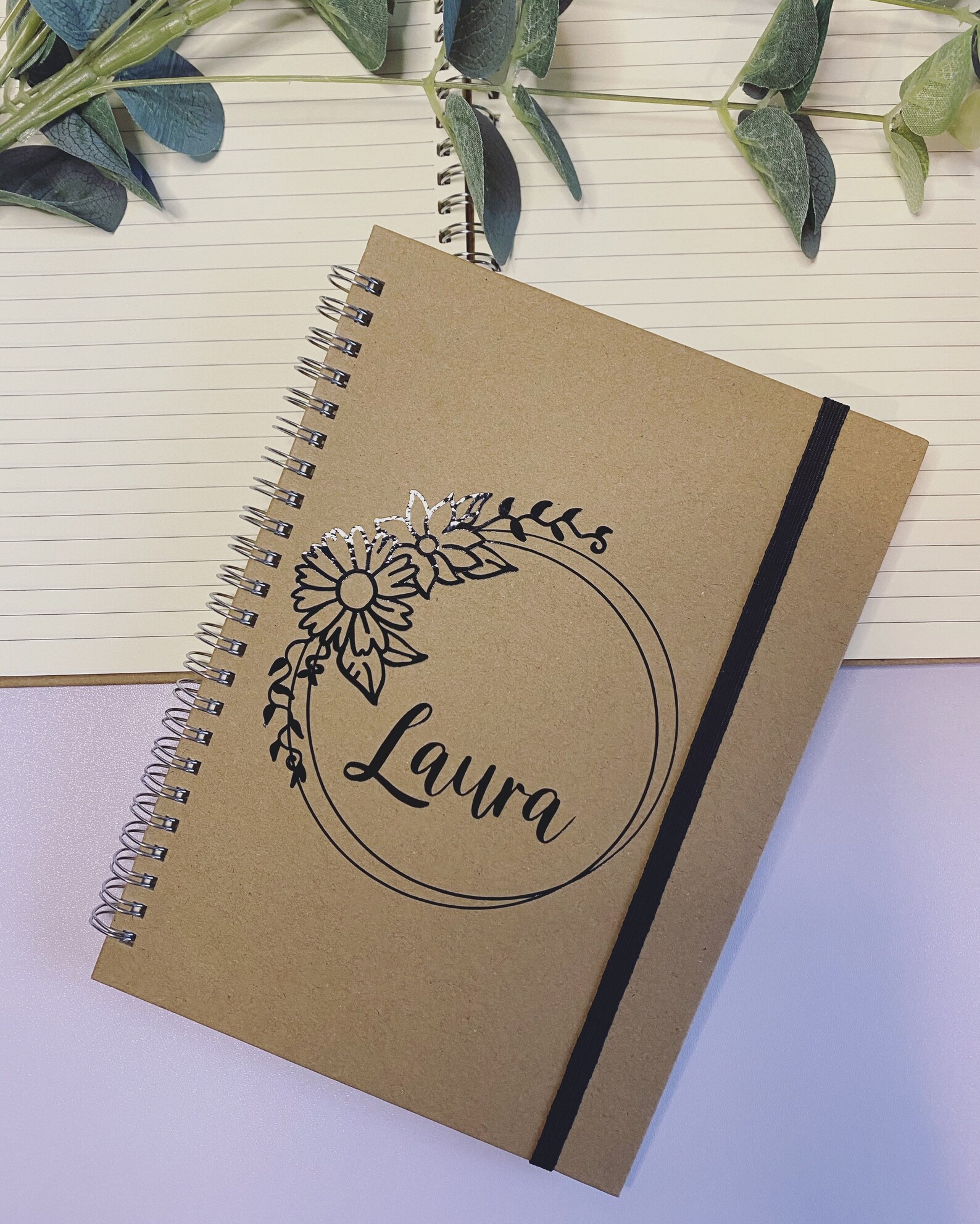 Personalised Laura Lined Spiral Kraft Notebook A5 A5 Etsy