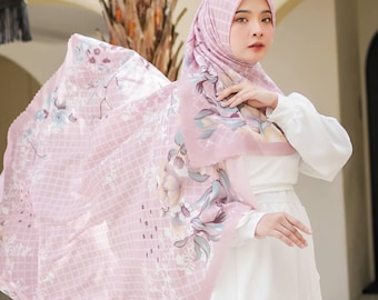 RANISA Scarf, Limited Edition 4 Colors Premium Voile Square Hijab Scarf, Lightweight Shawl Scarves Wrap Floral Flower, Muslim Gift for Women