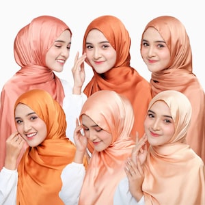 AZRAA Scarf, 30 colors Crinkle Silky Satin Hijab Shayla, Elegant Lightweight Shawl Wrap Headscarf Gold Peach, Cute Muslim Gifts for Women