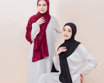 RAHILAH Slip On Hijab Scarf, 12 Colors Jersey Hijab Shawl, Quick Easy Wear No Pin Slip On One Piece Hijab Shayla Maroon