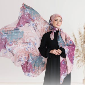 AILA Scarf, Limited Edition Premium Polycotton Headscarf, Floral Square Hijab Scarf, Flower Lightweight Shawl Scarves, Muslim Gift for Women