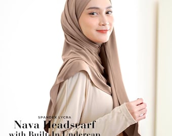 NAVA Headscarf with Built-In Matching Undercap, Hijab and Cap set, Lightweight Shawl with Inner Hijab Cap Underscarf, Muslim Women Girl Gift