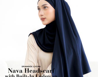 NAVA Headscarf with Built-In Matching Undercap, Hijab and Cap set, Lightweight Shawl with Inner Hijab Cap Underscarf, Muslim Women Girl Gift