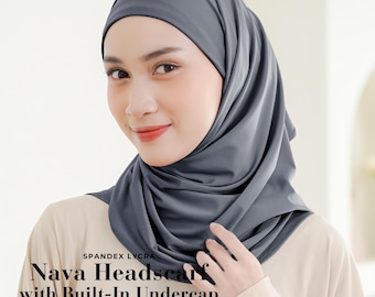NAVA Headscarf with Built-In Matching Undercap, Hijab and Cap set, Lightweight Shawl with Inner Hijab Cap Underscarf, Muslim Women Girl Gift
