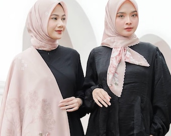 MIRA Scarf, Limited Edition 4 Colors Premium Voile Square Hijab Scarf, Lightweight Shawls Scarves Wrap Floral Flower, Muslim Gifts for Women