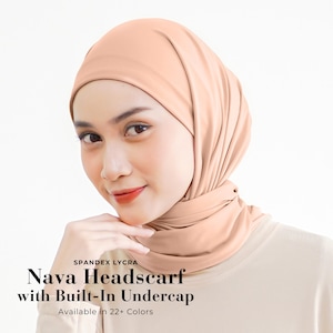 NAVA Headscarf with Built-In Matching Undercap, Hijab and Cap set, Lightweight Shawl with Inner Hijab Cap Underscarf, Muslim Women Girl Gift
