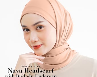 NAVA Headscarf with Built-In Matching Undercap, Hijab and Cap set, Lightweight Shawl with Inner Hijab Cap Underscarf, Muslim Women Girl Gift