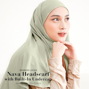 NAVA Headscarf with Built-In Matching Undercap, Hijab and Cap set, Lightweight Shawl with Inner Hijab Cap Underscarf, Muslim Women Girl Gift