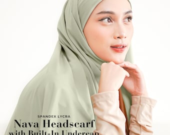 NAVA Headscarf with Built-In Matching Undercap, Hijab and Cap set, Lightweight Shawl with Inner Hijab Cap Underscarf, Muslim Women Girl Gift