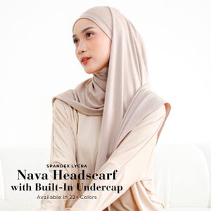 NAVA Headscarf with Built-In Matching Undercap, Hijab and Cap set, Lightweight Shawl with Inner Hijab Cap Underscarf, Muslim Women Girl Gift