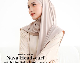 NAVA Headscarf with Built-In Matching Undercap, Hijab and Cap set, Lightweight Shawl with Inner Hijab Cap Underscarf, Muslim Women Girl Gift