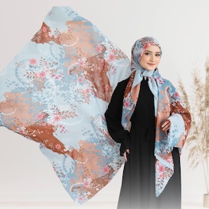 AILA Scarf, Limited Edition Premium Polycotton Headscarf, Floral Square Hijab Scarf, Flower Lightweight Shawl Scarves, Muslim Gift for Women