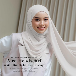 AIRA Headscarf with Built-In Matching Undercap, Hijab and Cap set, Lightweight Shawl with Inner Hijab Cap Underscarf, Muslim Women Girl Gift