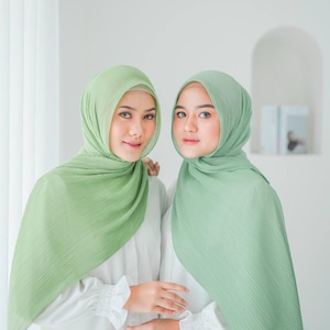 CYRA Scarf, 40 Colors Pleated Hijab Shayla, Textured Plissé Headscarf, Lightweight Scarves Wrap Shawl Sage Green, Muslim Gifts for Women