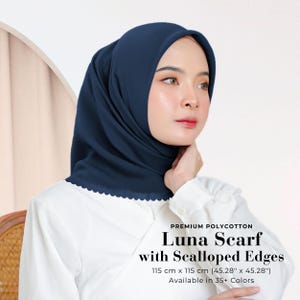 LUNA Scarf with Scalloped Edges, Square Hijab Scarf, Lightweight Shawl Wrap Scarves, Head Scarf, Head Covers, Islamic Muslim Gifts for Women