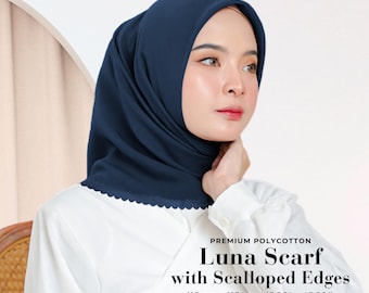 LUNA Scarf with Scalloped Edges, Square Hijab Scarf, Lightweight Shawl Wrap Scarves, Head Scarf, Head Covers, Islamic Muslim Gifts for Women