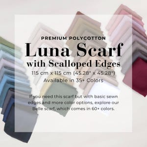 LUNA Scarf with Scalloped Edges, Square Hijab Scarf, Lightweight Shawl Wrap Scarves, Head Scarf, Head Covers, Islamic Muslim Gifts for Women