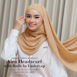 AIRA Headscarf with Built-In Matching Undercap, Hijab and Cap set, Lightweight Shawl with Inner Hijab Cap Underscarf, Muslim Women Girl Gift