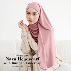NAVA Headscarf with Built-In Matching Undercap, Hijab and Cap set, Lightweight Shawl with Inner Hijab Cap Underscarf, Muslim Women Girl Gift