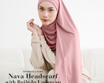 NAVA Headscarf with Built-In Matching Undercap, Hijab and Cap set, Lightweight Shawl with Inner Hijab Cap Underscarf, Muslim Women Girl Gift