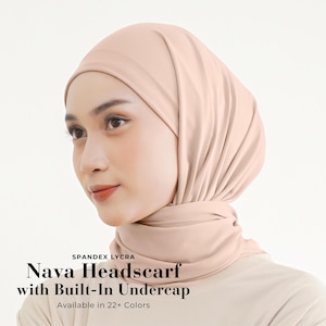 NAVA Headscarf with Built-In Matching Undercap, Hijab and Cap set, Lightweight Shawl with Inner Hijab Cap Underscarf, Muslim Women Girl Gift